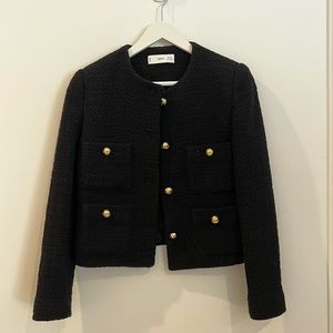 MANGO Black Textured Cropped Blazer, Size Small